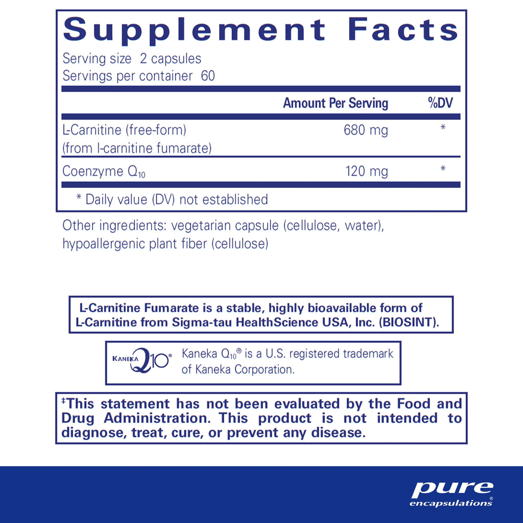 Pure Encapsulations CoQ10 l-Carnitine Fumarate 120 Capsules Y45440