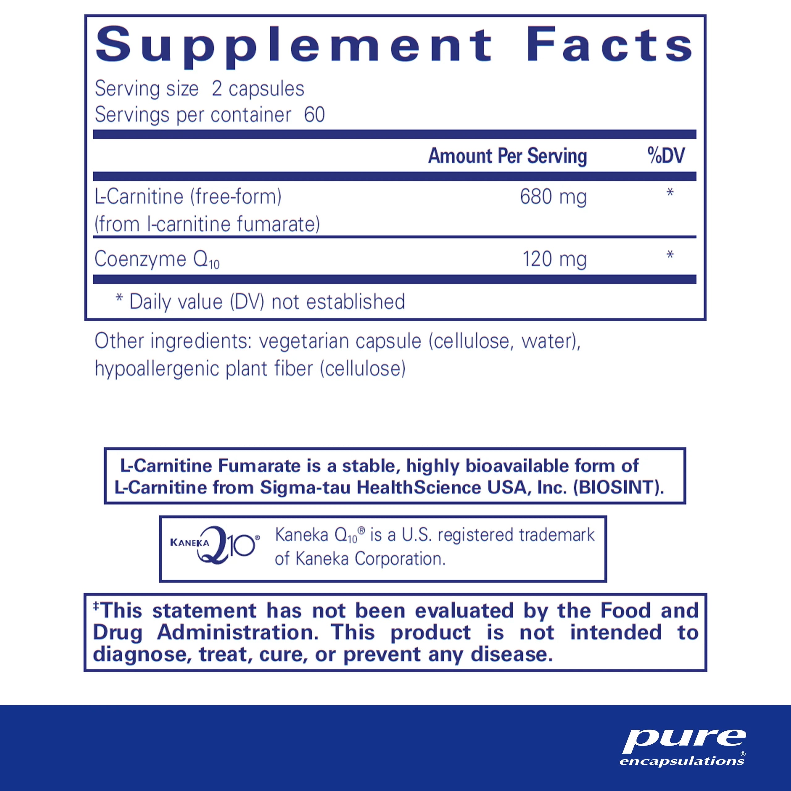 Pure Encapsulations CoQ10 l-Carnitine Fumarate 120 Capsules Y45440