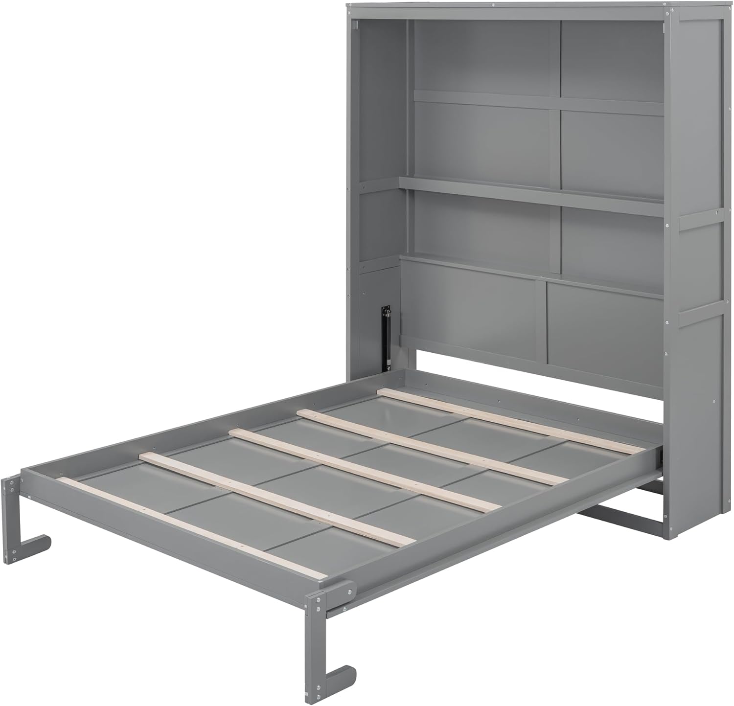 Queen Size Murphy Bed with Shelves, Wall Bed for Small Spaces, Gray H580