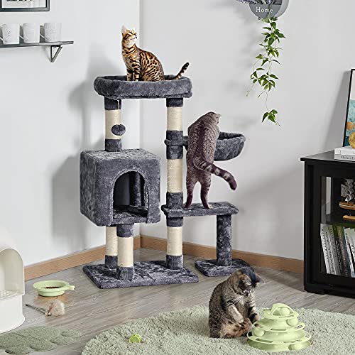 Yaheetech Cat Tree 38in Indoor Cat Tower with Scratching Posts, Perch & Condo, Light Gray O7975