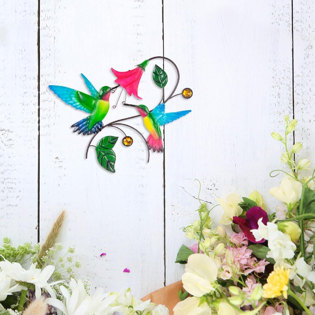Metal Wall Art Hummingbird with Flower Outdoor Yard Decor L67010