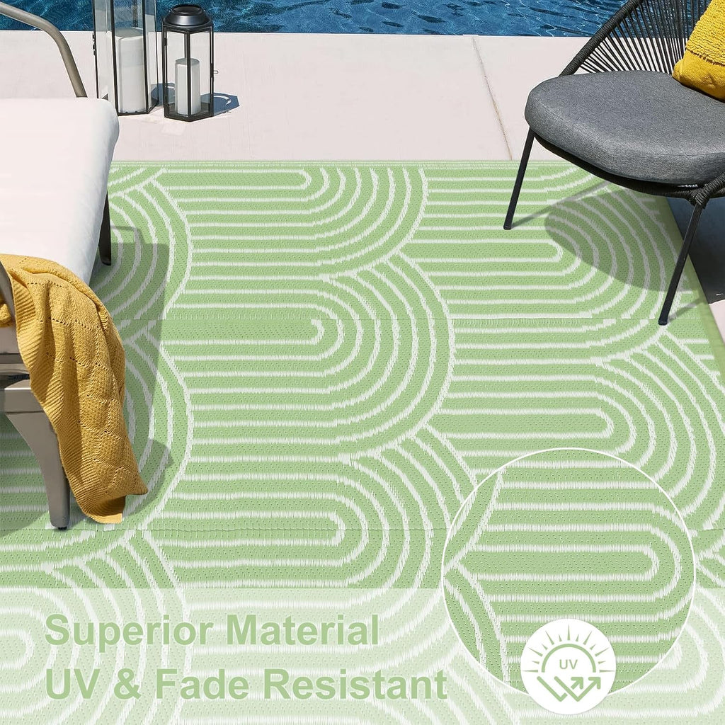 Lahome Outdoor Waterproof 6x9 Patio Rug, Reversible RV Mat, Rainbow Green F24102