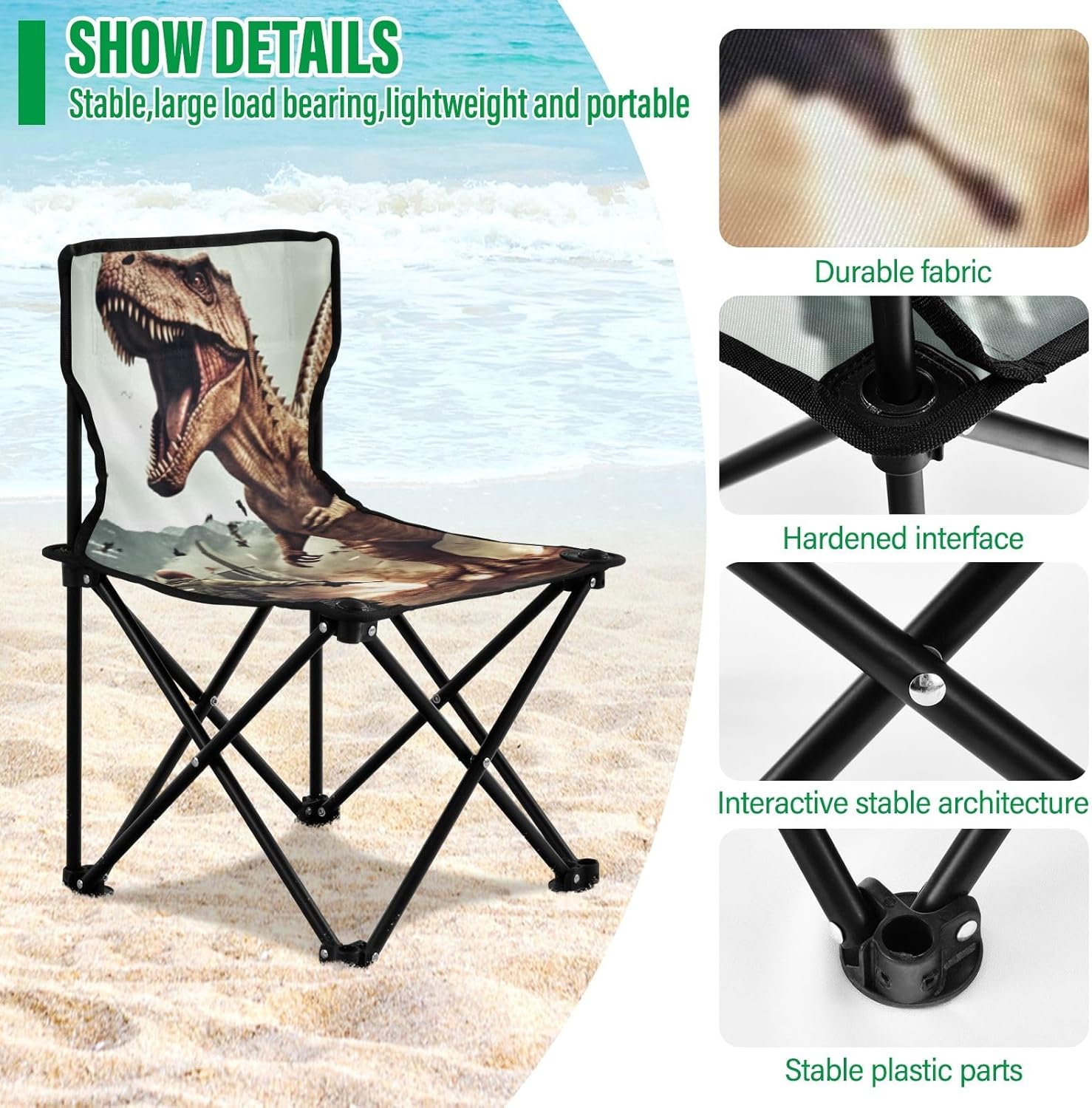 Portable Folding Camping Chair Dinosaur Design Lightweight Beach Chair H358387
