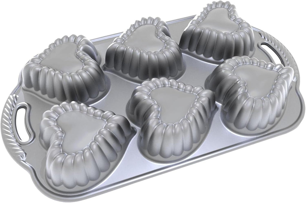 Nordic Ware Elegant Heart Cakelet Pan, Metallic