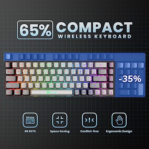 Wireless Gaming Keyboard 68 Keys Rechargeable Backlit Anti-ghosting for PC Laptop PS5 Xbox Mac Black-Grey E802634