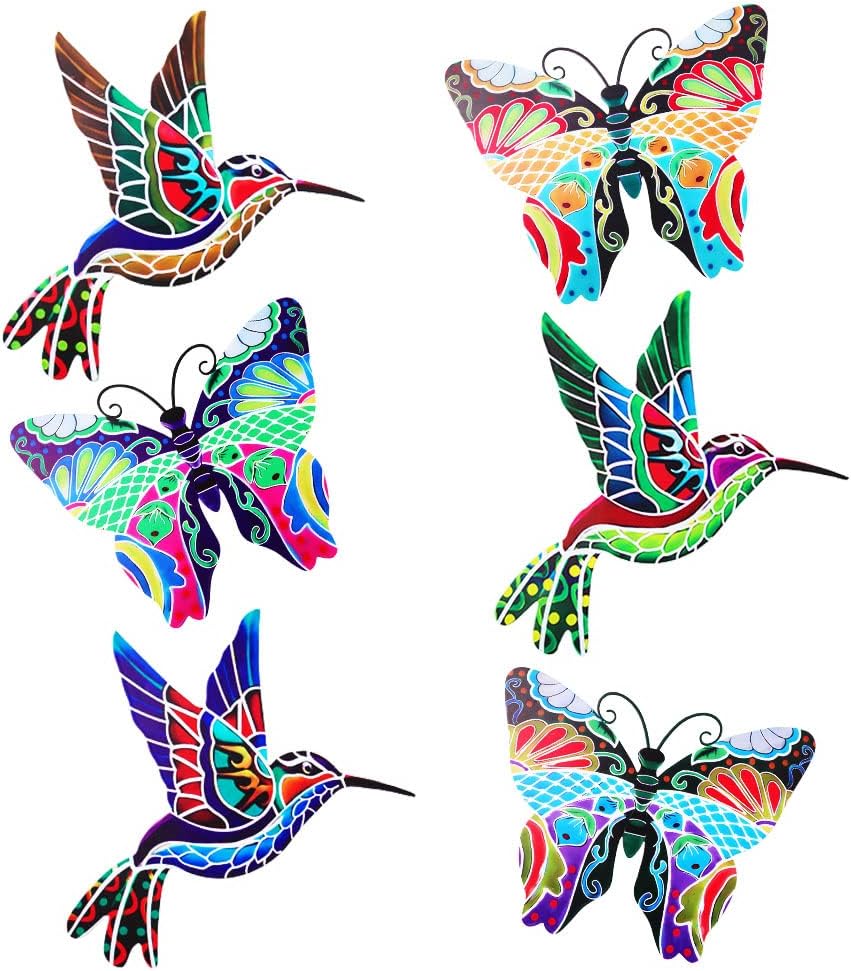 Metal Hummingbird and Butterfly Wall Decor, Mexican Outdoor Metal Wall Art, Hand Made Metal Bird Outdoor Wall Decor for Yard, Garden, Patio, fence