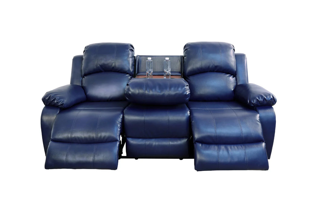 Ainehome Recliner Sofa & Loveseat Set with Drop Down Table, Blue Bonded Leather W980549