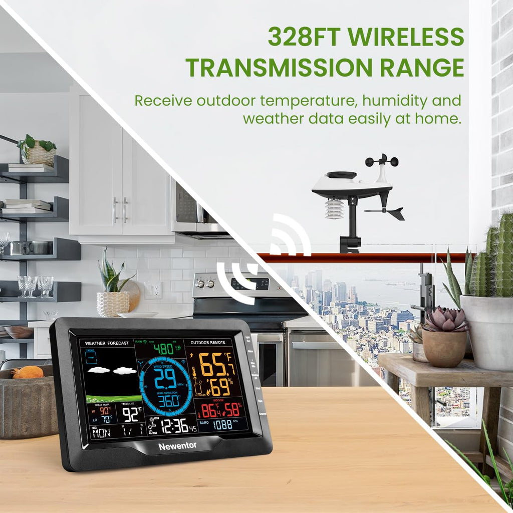 Newentor Weather Station Wireless Indoor Outdoor with Rain Gauge and Wind Speed U223581