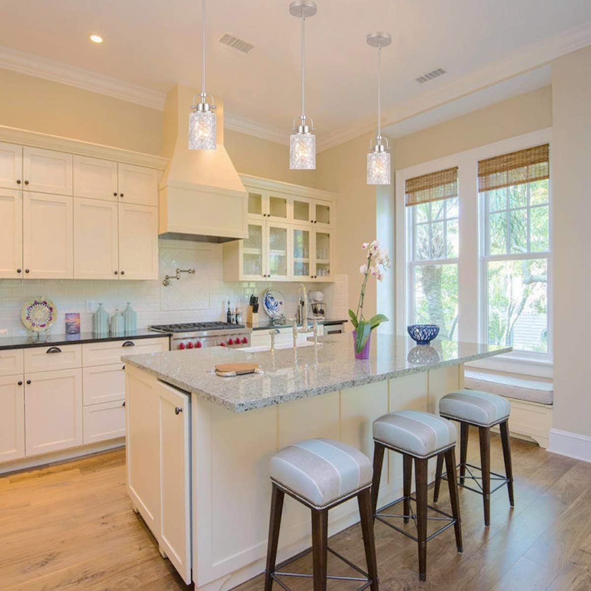 ALICE HOUSE Mini Modern Pendant Light, Brushed Nickel Glass, for Kitchen Island P478271