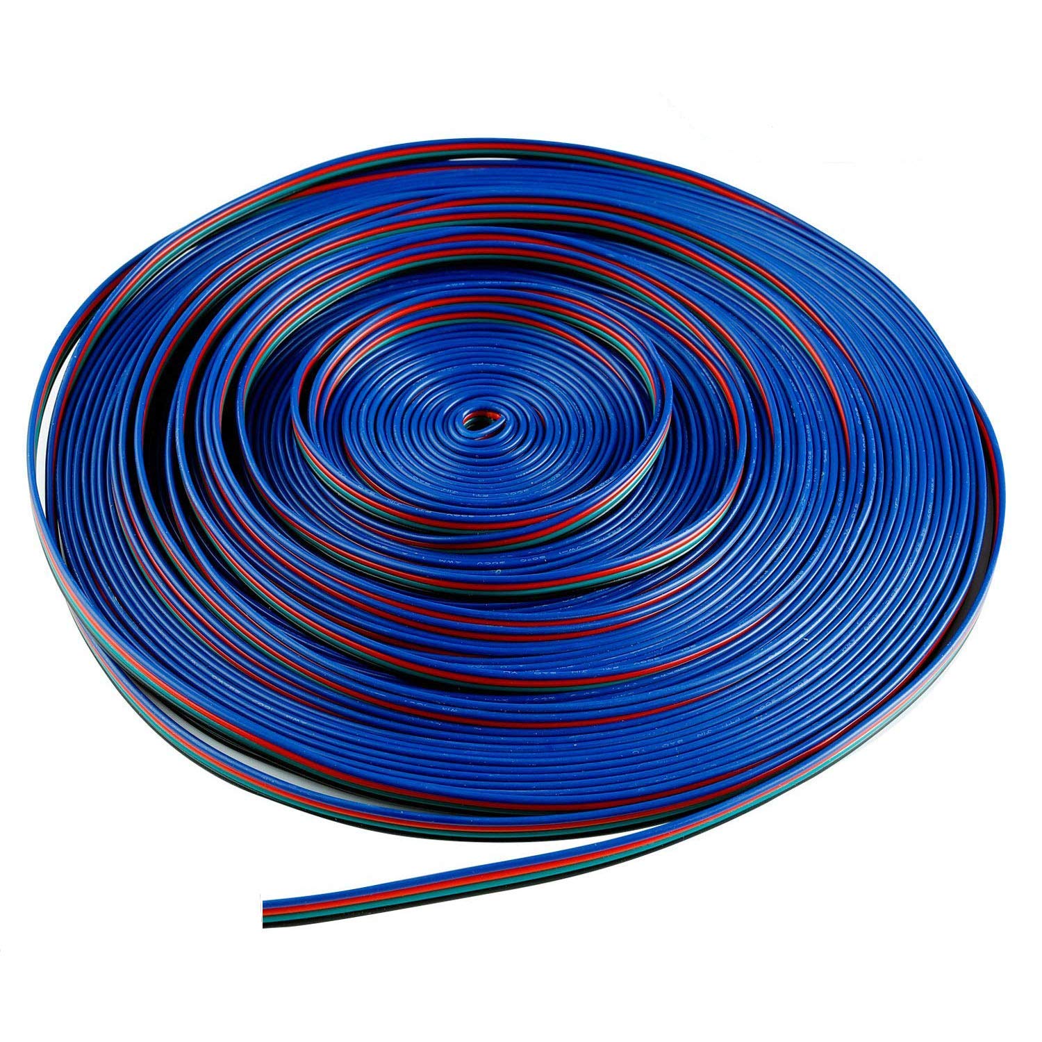 22AWG 10m/33ft RGB LED Strip Extension Cable 4 Pin RGB LED Tape Extension Cord LED Ribbon 4 Wire Cable LED Strip Connector for SMD 5050 3528 2835 RGB LED Rope Light or Other Devices