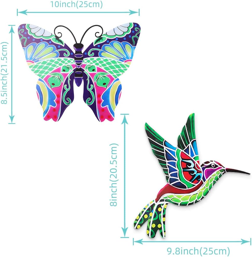 Metal Hummingbird and Butterfly Wall Decor, Handmade Mexican Outdoor Art P999