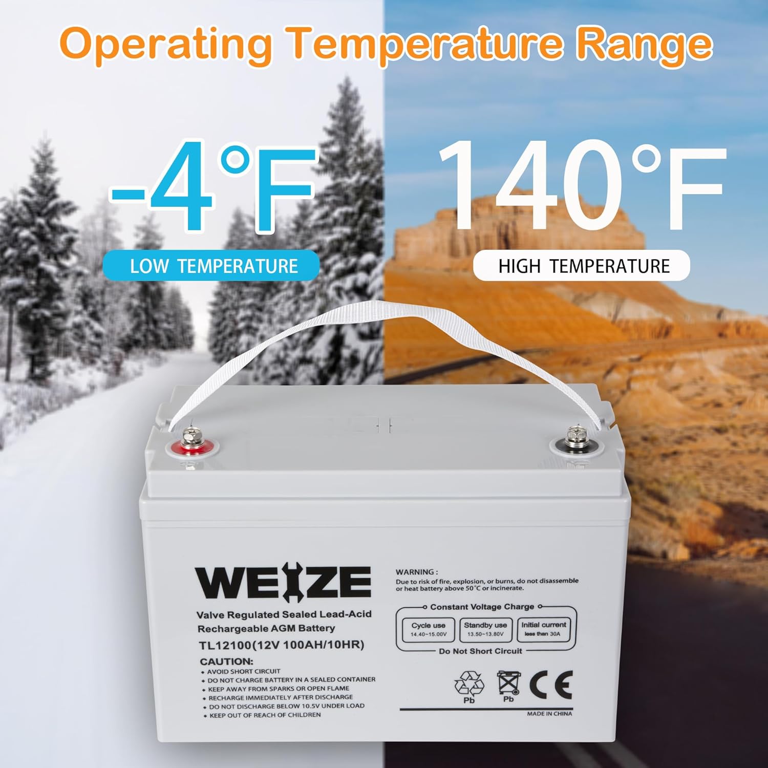 Weize 12 Volt 100Ah AGM Battery Deep Cycle Maintenance-Free for RV Solar Marine Z63482