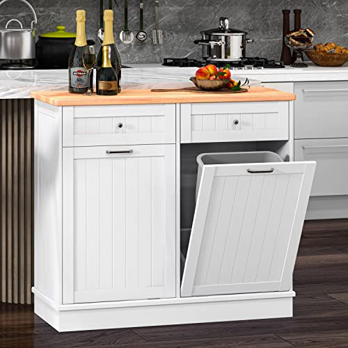 Tilt Out Trash Cabinet 10 Gallon White for Kitchen I38141