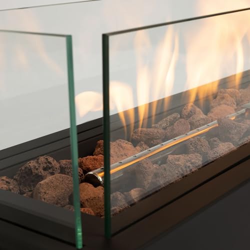 28" Tabletop Fire Pit, Outdoor Propane Gas with Glass Wind Guard & Lava Rock T1479