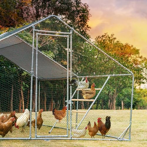 PETSFIT Chicken Coop Run with Anti-Rust Durable Steel, Large Walk-in Poultry Cage for Yard Z6201