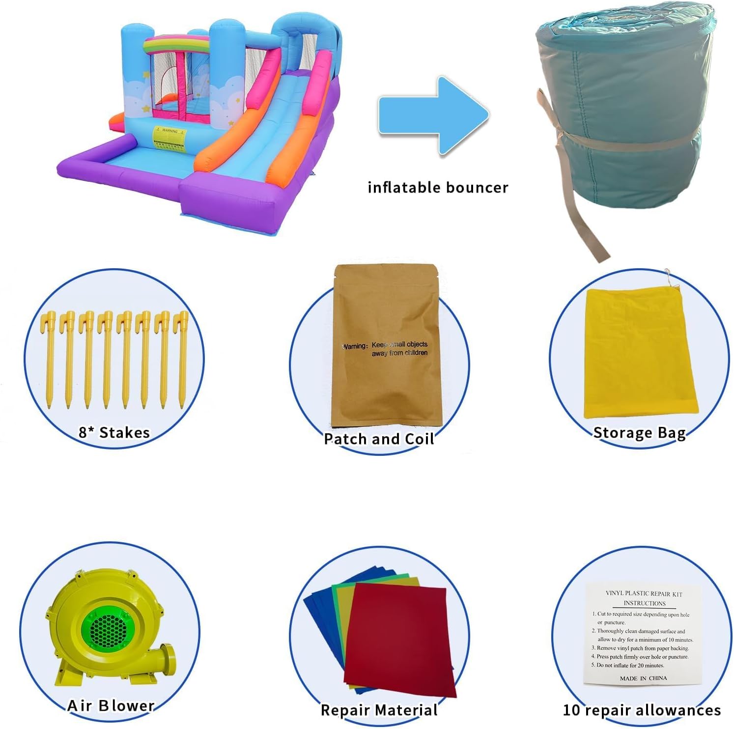 Inflatable Bounce House for Kids with Air Blower, Ball Pit & Slides T46947
