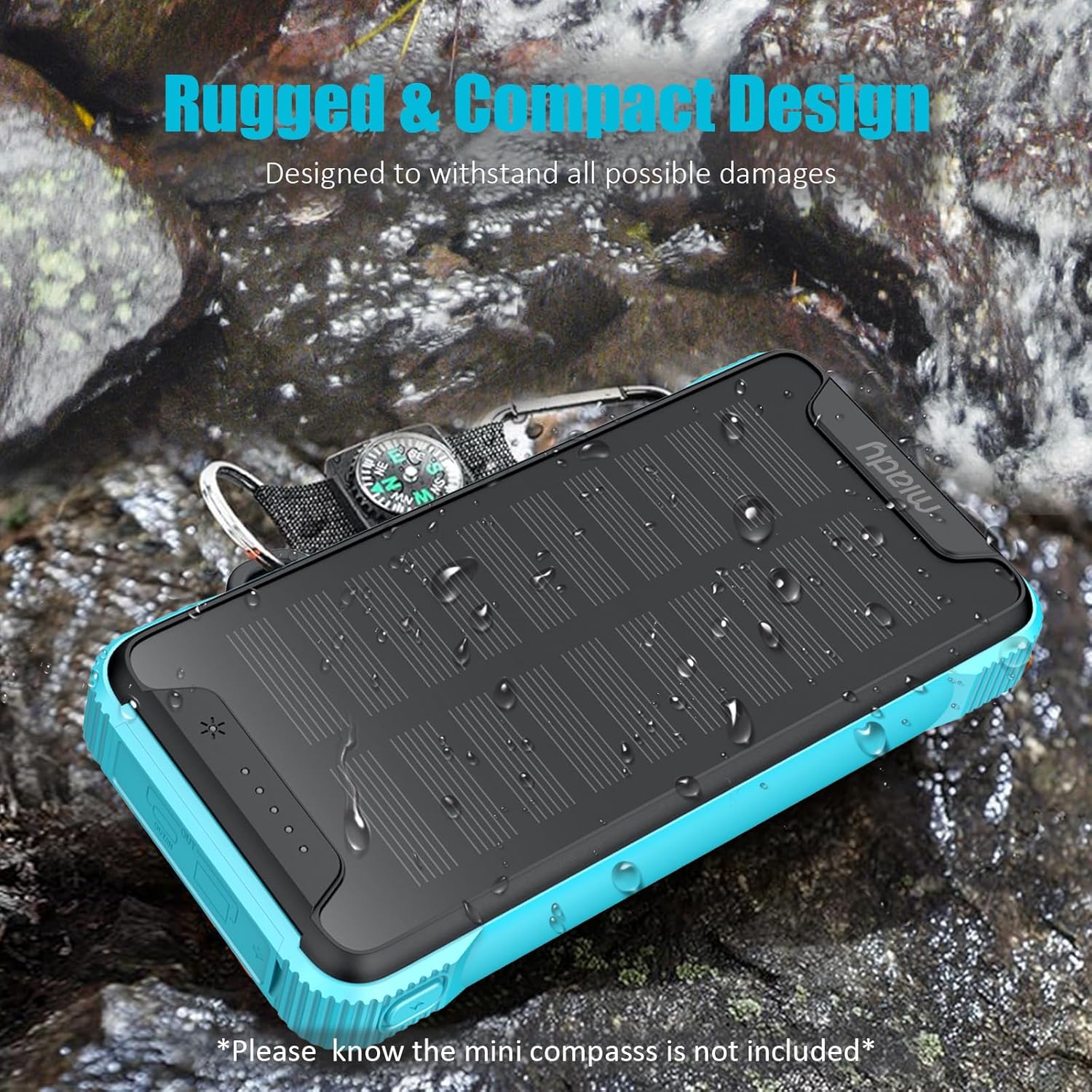 Miady 20000mAh Wireless Solar Power Bank USB-C 20W Fast Charging Waterproof T579761