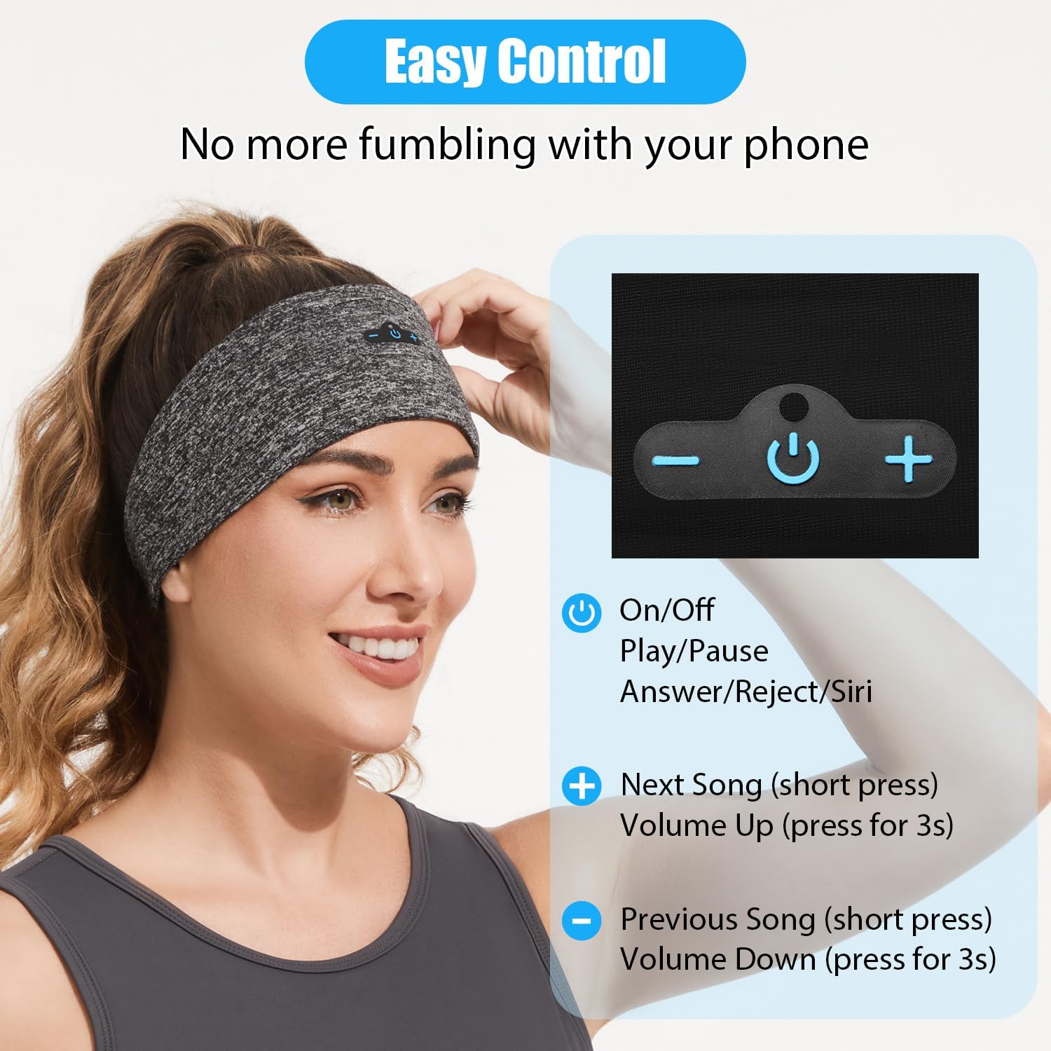 Bluetooth 5.2 Sleep Headphones Headband with Mic, 12H Playtime, Black & Grey A383