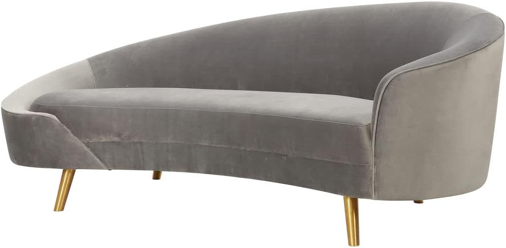 TOV Furniture Cleopatra 34.4" H Transitional Velvet Upholstered Sofa in Gray/Gold