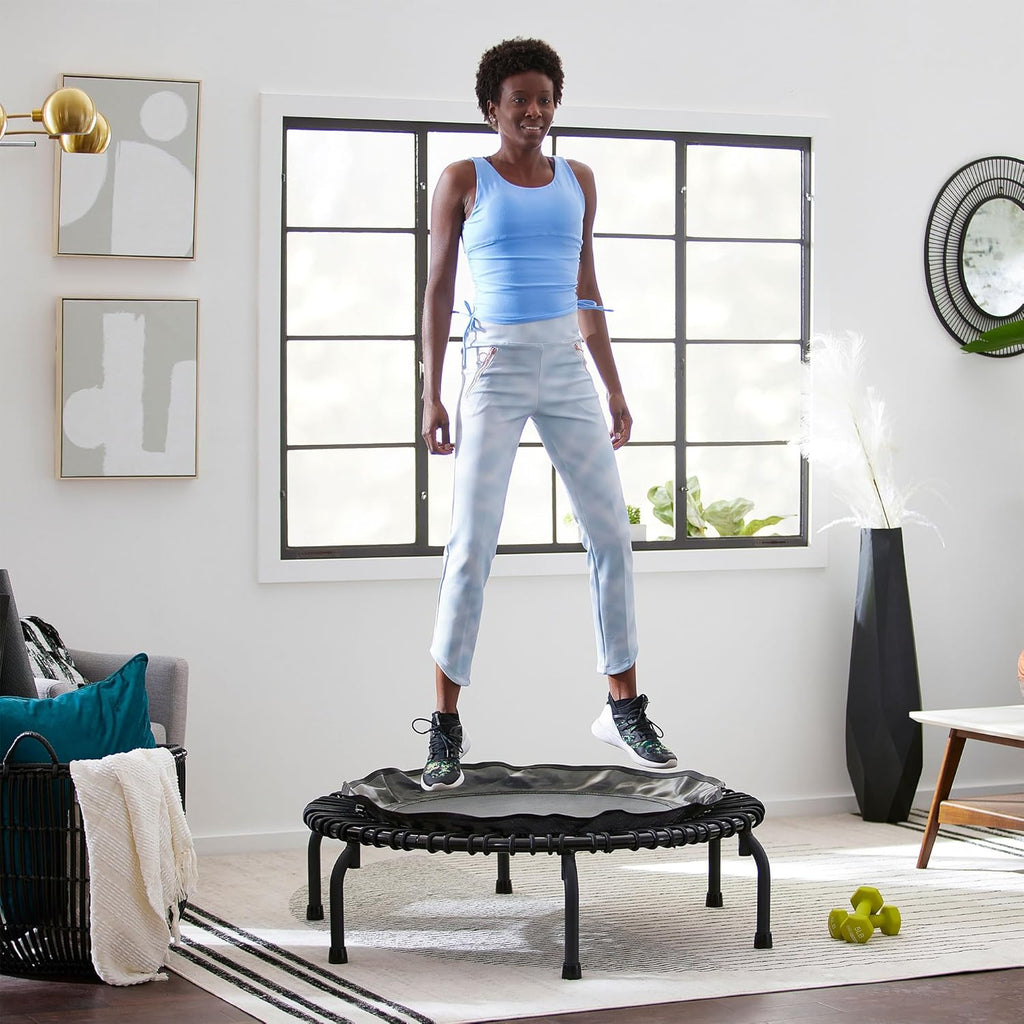 JumpSport 430 44 Inch Mini Exercise Rebounder Trampoline with Workout DVDs, Black L76641