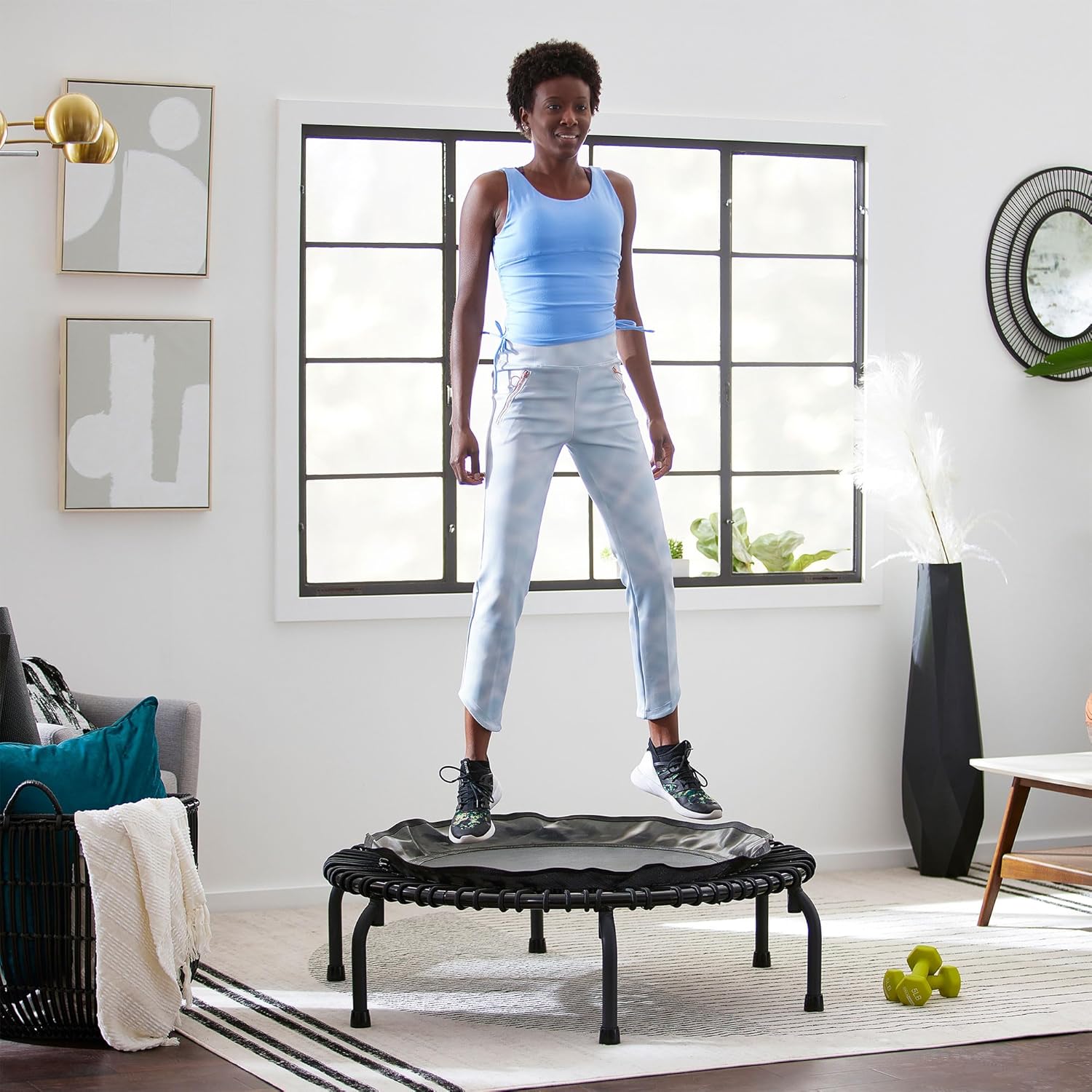 JumpSport 430 44 Inch Mini Exercise Rebounder Trampoline with Workout DVDs, Black L76641