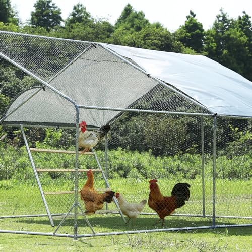 PETSFIT Chicken Coop Run with Anti-Rust Durable Steel, Large Walk-in Poultry Cage for Yard Z6201