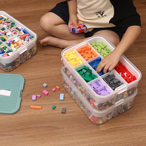Douorgan Toy Storage Organizer with Compartments and Lid (Blue, 1 Layer) N535315