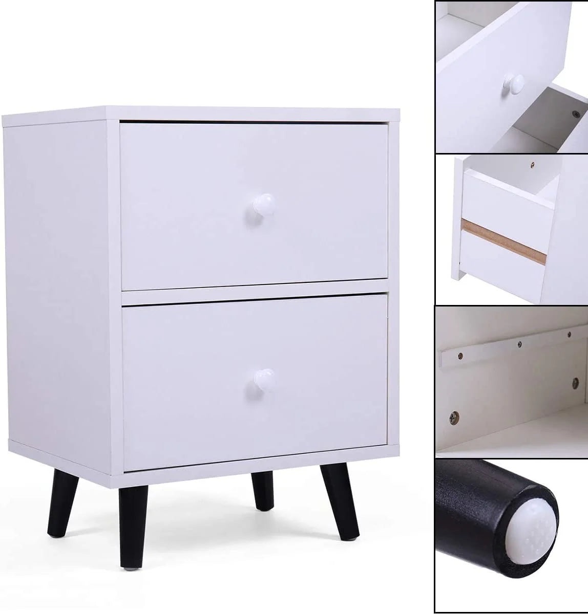NLIBOOMLife Nightstand with 2 Drawers White U523826