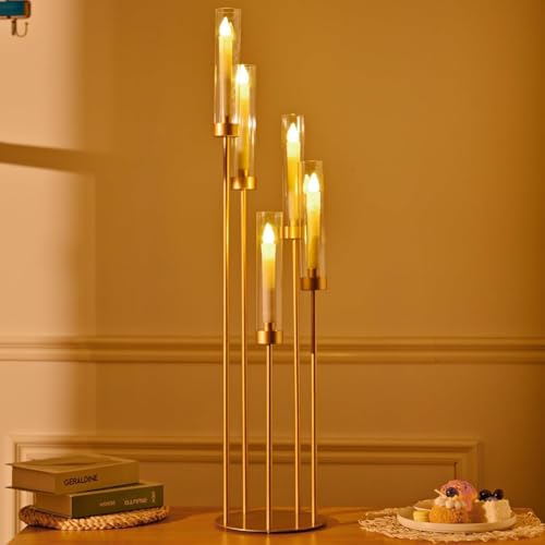 Matte Black 5 Arm Candelabra with Acrylic Shades for Table Centerpiece W6999