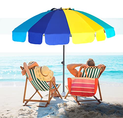 AMMSUN 7.5ft Heavy Duty Beach Umbrella with Sand Anchor & Tilt, UV50+ T584