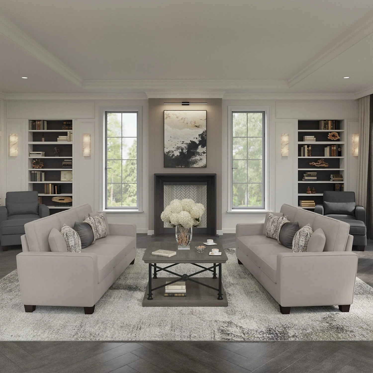 Stockton 73W Sofa in Beige Herringbone Fabric H38552