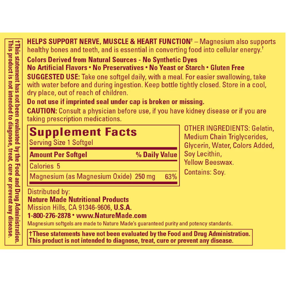 Nature Made Magnesium 250 mg Liquid Softgels 6 Pack G436