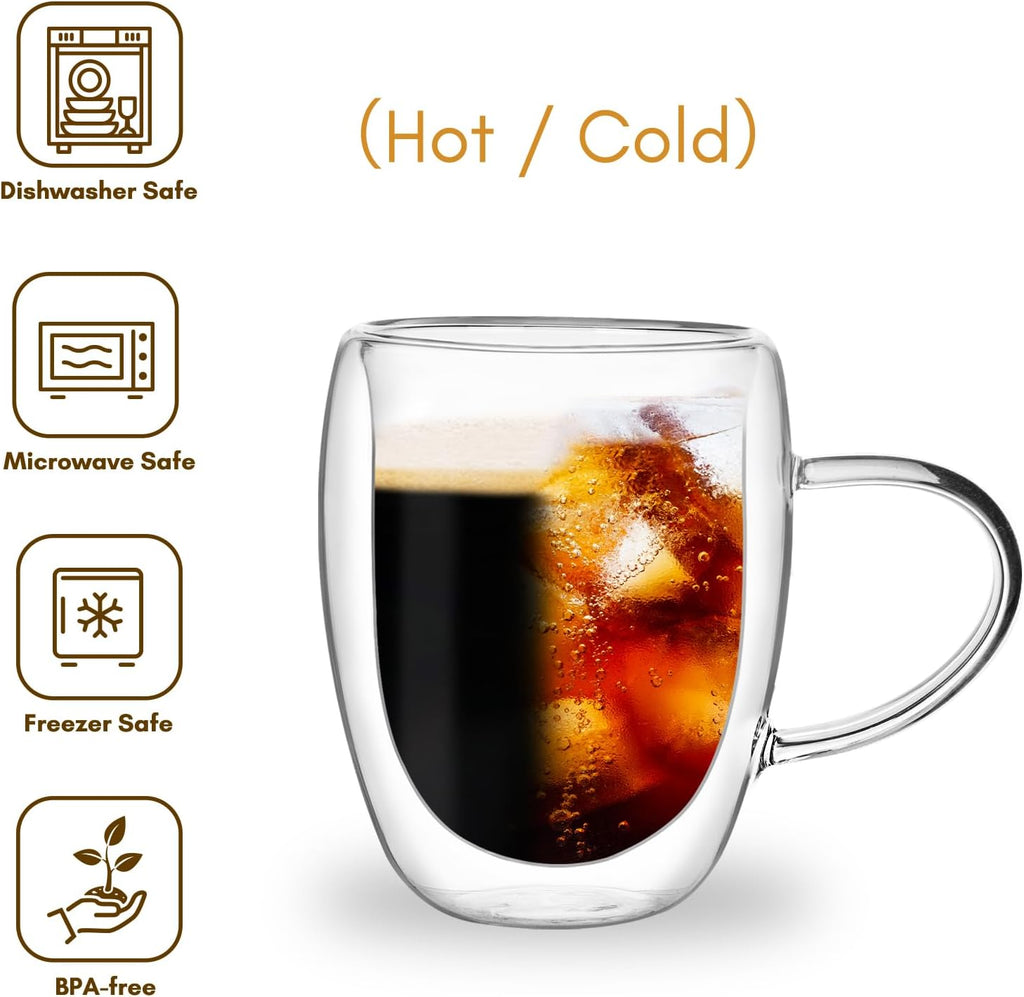 Moretoes 12oz Double Walled Clear Glass Coffee Mugs, Set of 2 T3680