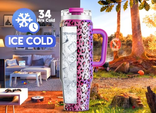 Meoky 40 oz Insulated Tumbler with Handle and Straw, Stainless Steel, Leak Proof W100