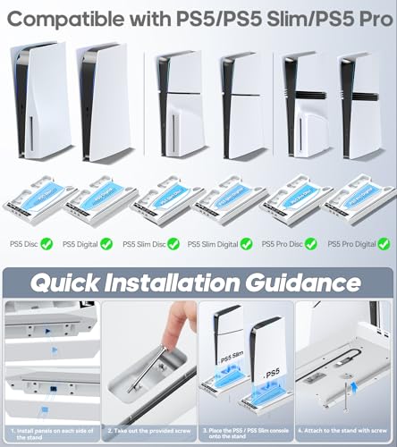 PS5 Stand with Cooling & Charging Station for Disc & Digital Console U78876