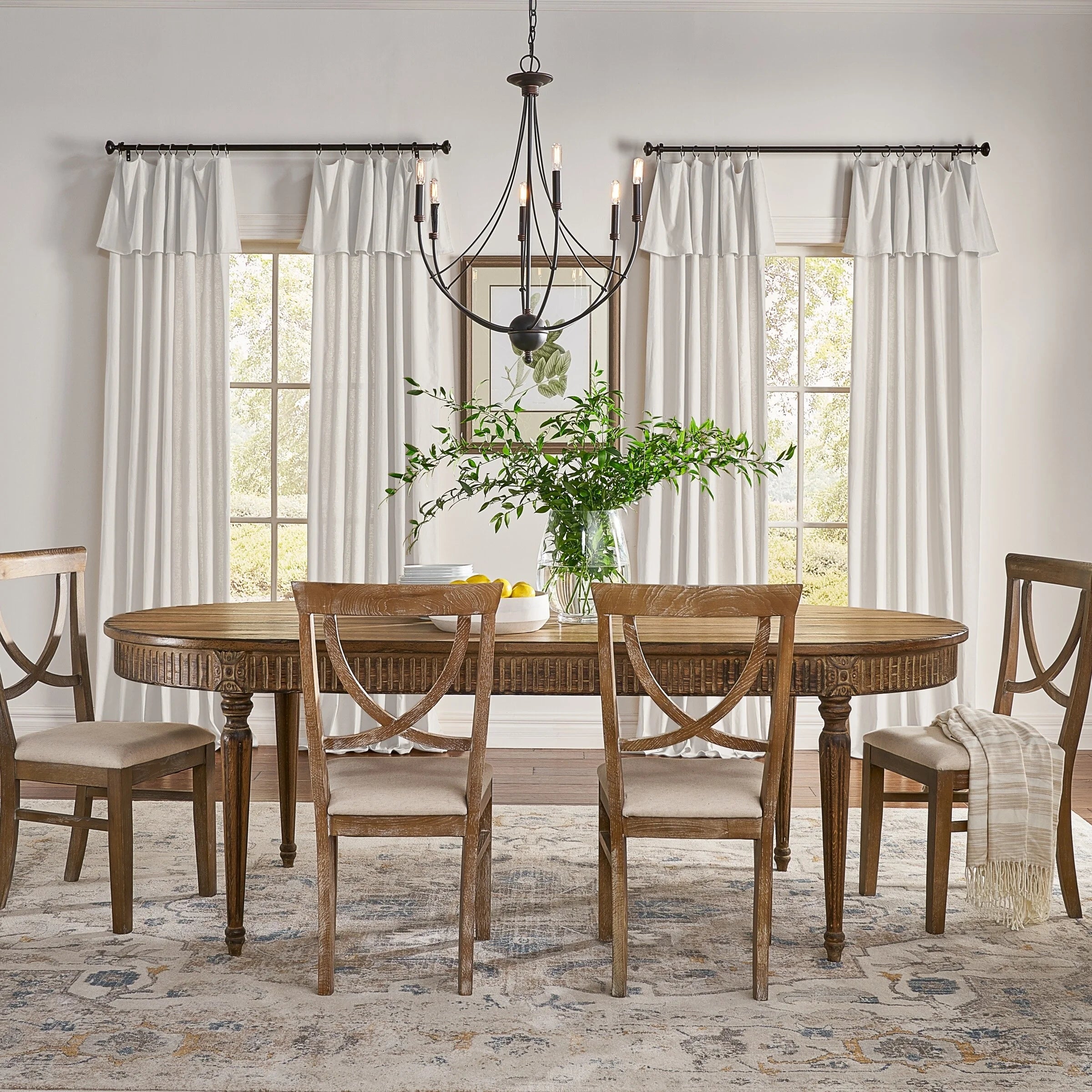 Mercantile Light Filtering Ring Top Farmhouse Curtain Panel with Valance Off White 84" X27357