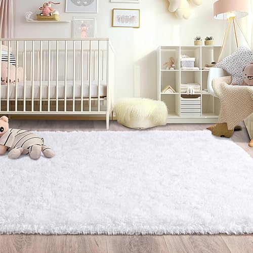 Fluffy Rugs for Bedroom Living Room, 4x6 Feet, Non-Slip Shaggy Area Rug, White R1191