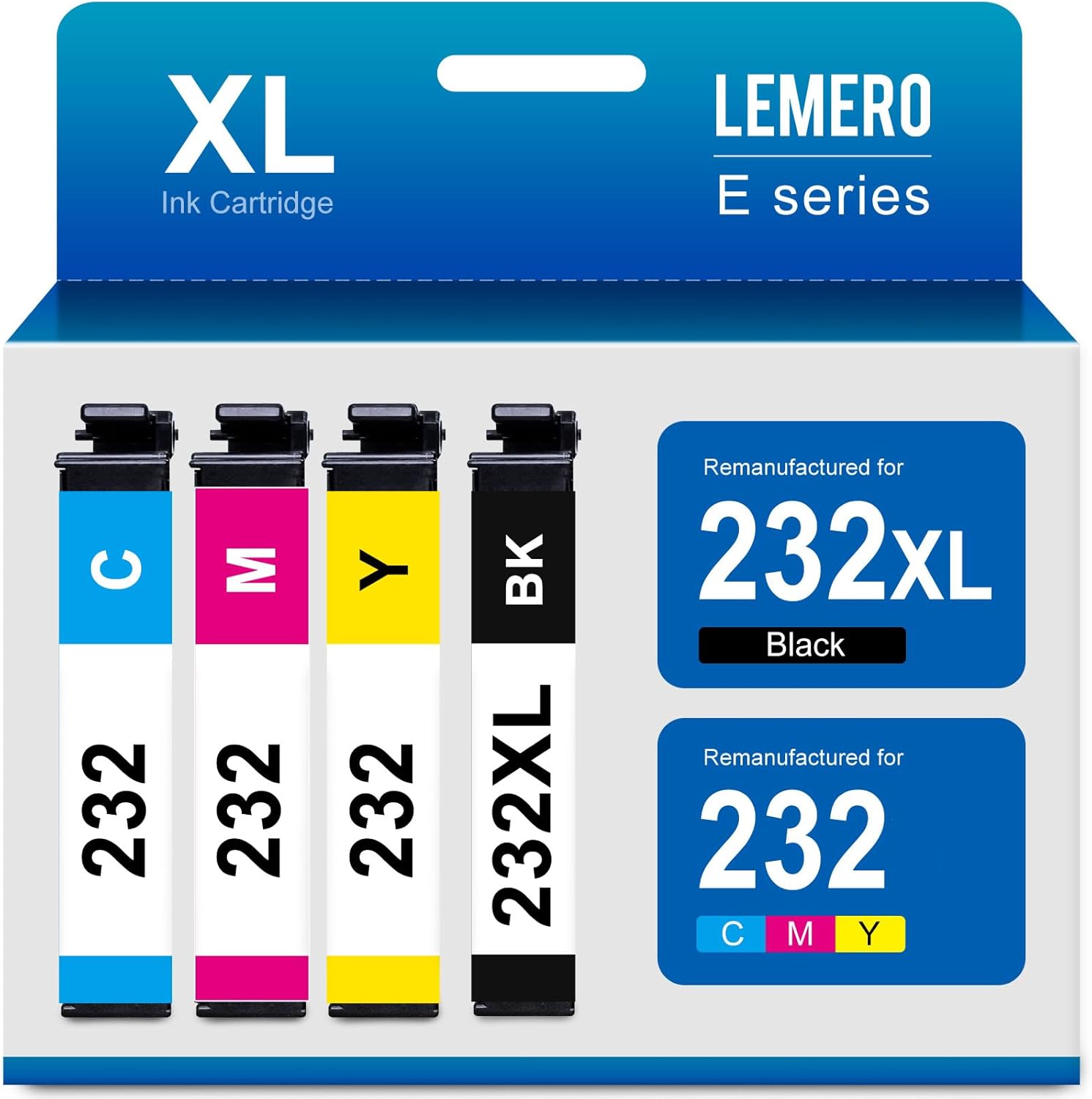 LEMERO 232XL Ink Cartridges Combo Pack Replacement for Epson 232 Ink Cartridge T232 232XL High Yield for Epson Expression Home XP-4200 XP-4205 Workforce WF-2930 WF-2950 (Black, Cyan, Magenta, Yellow)