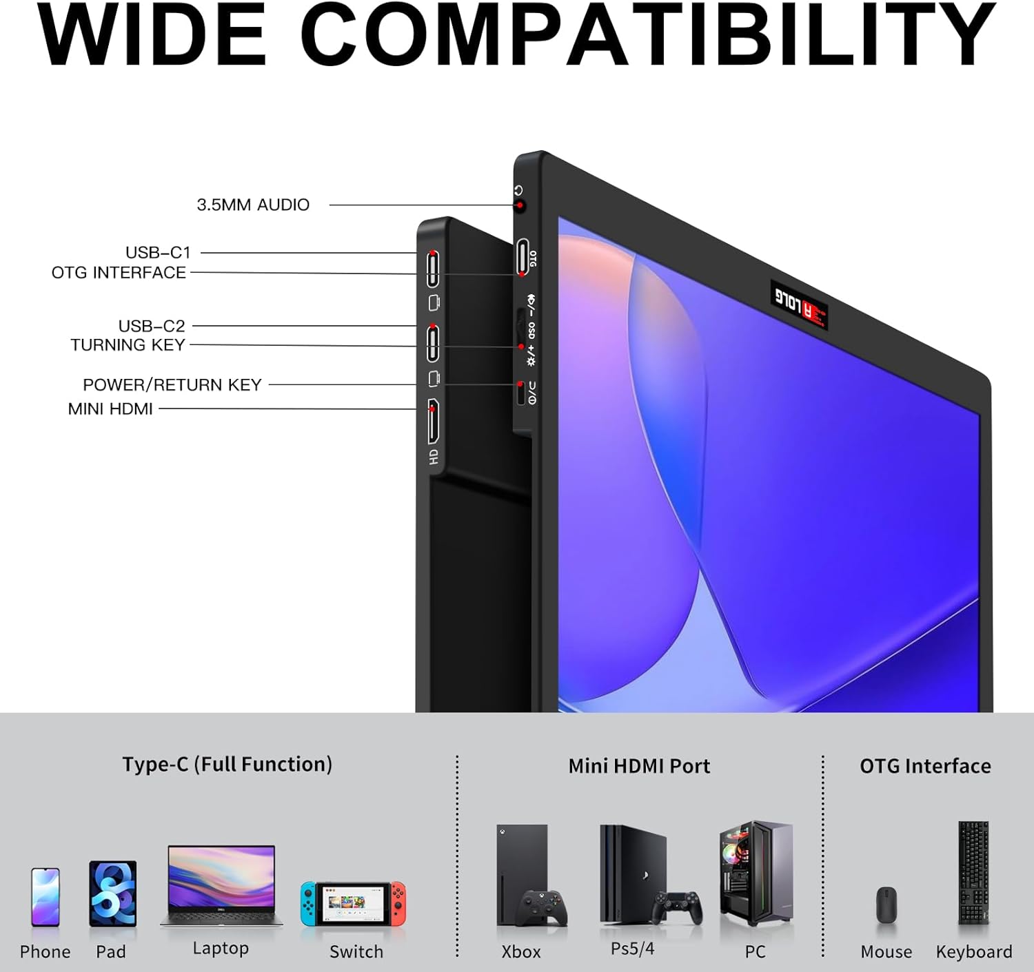 Portable Monitor 15.6 Inch FHD 1080P IPS USB-C HDMI T805