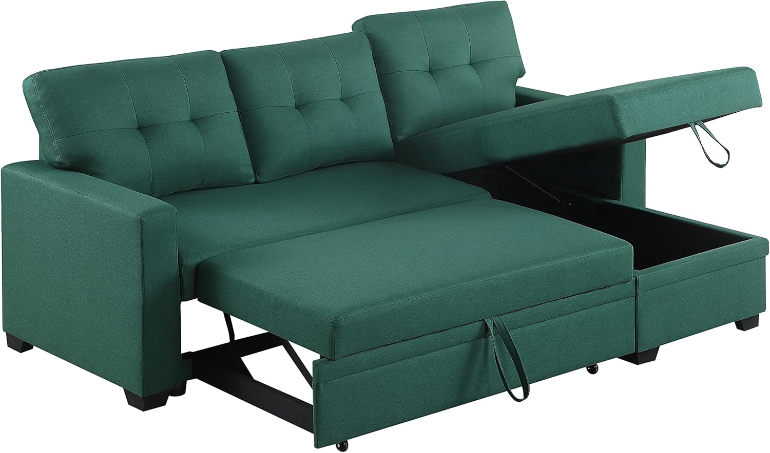 Upholstered Pull Out Sectional Sofa with Chaise Green E86070