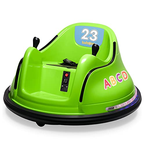 Kidzone 12V 2-Speeds Electric Ride On Bumper Car for Kids & Toddlers 1.5-6 Years Old, DIY Sticker Baby Bumping Toy Gifts W/Remote Control, LED Lights, Bluetooth & 360 Degree Spin, ASTM Certified