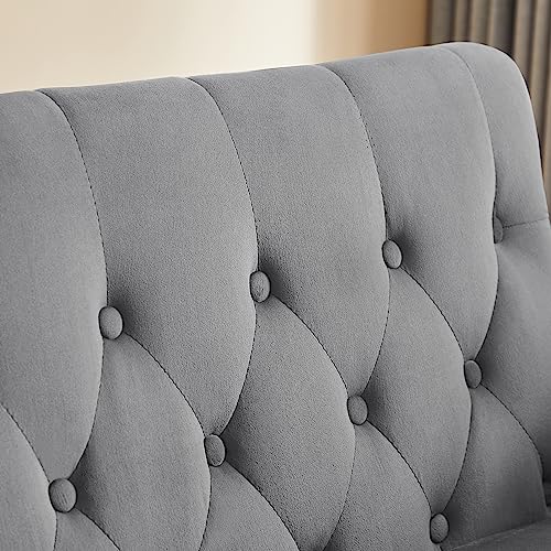 55" Button Tufted Upholstered Futon Loveseat Daybed Convertible Sofa Bed, Gray Velvet J646936