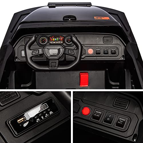 24V Electric Ride on Truck for Kids, 2-Seater Leather Seats, Bluetooth Music, Black V890810