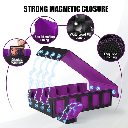 Trading Card Storage Box with Commander Display, 5-Row Deck Case, Black Purple B7043