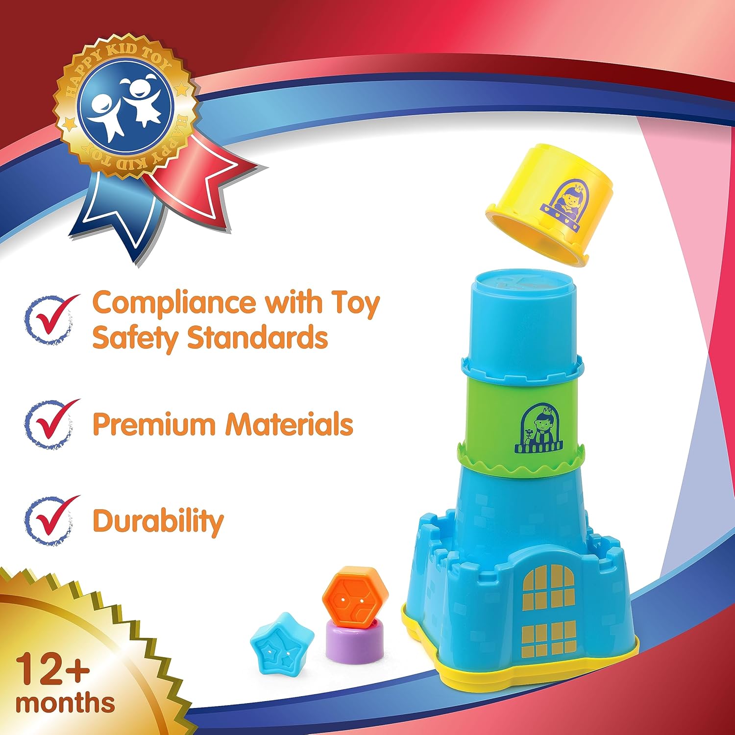 Toddler Baby Castle Stacking Nesting Cups with Shape Sorting Blocks, Gift for 1 2 3 4 Year Old P56306