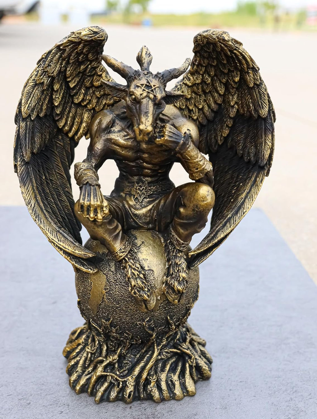 Ebros Gift Sabbatic Goat Baphomet Sitting on Globe Statue 7.75" Tall Q365810